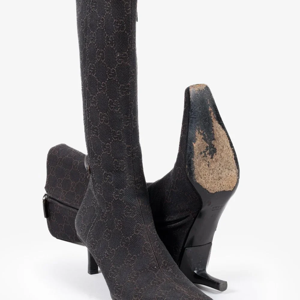*SOLD* Gucci GG Monogram Canvas Espresso Brown Boots - Picture 4 of 12